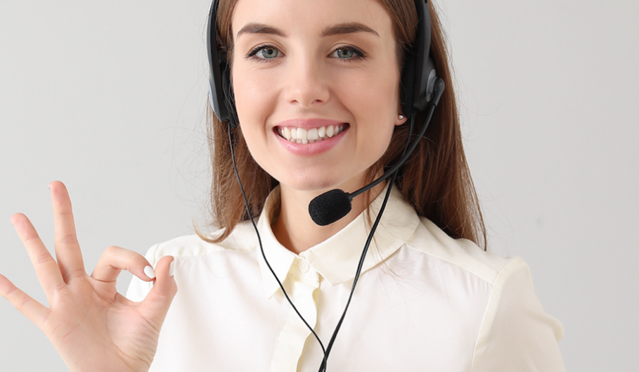 Friendly support representative wearing a headset